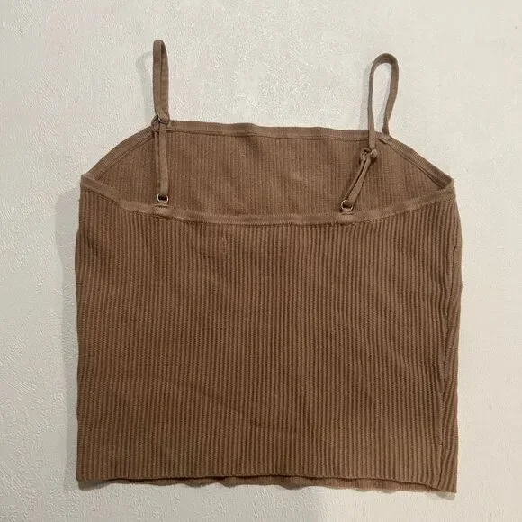 Abercrombie & Fitch Ribbed Knit Camisole Tank Top Brown Minimalist Size Large - Picture 2 of 5